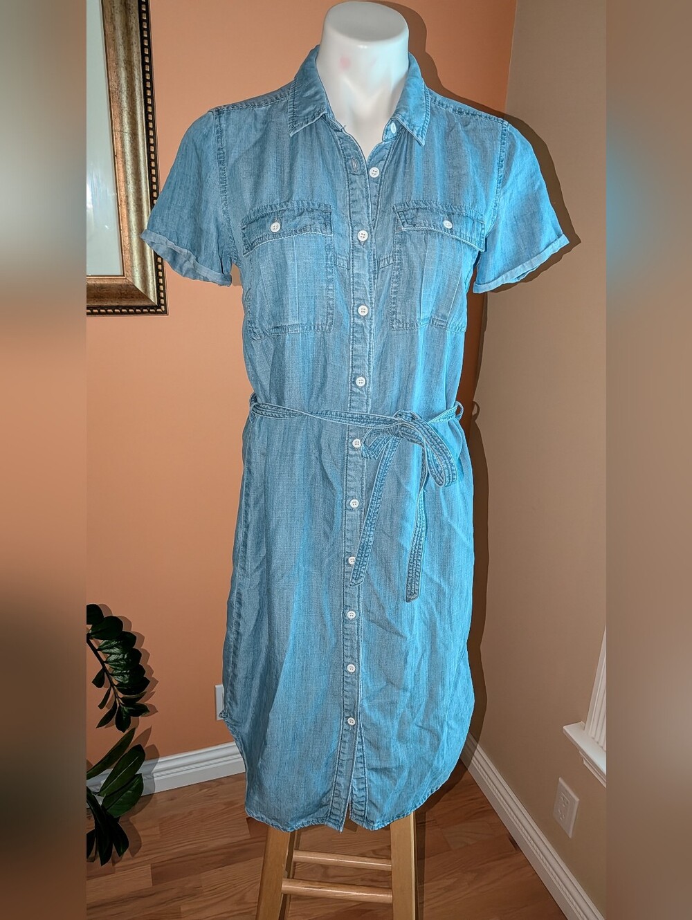 Andrea Jovine Casual Blue Denim Shirt Dress with Tie Waist sizeS